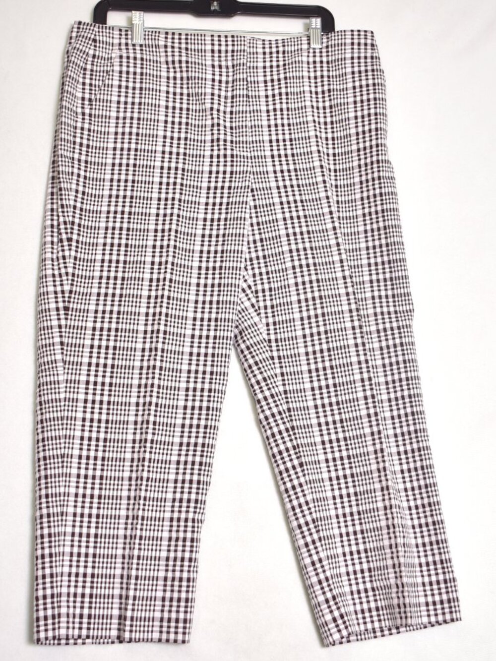 Talbots Check Stretch Ankle Cropped Stretch Pants Black White Size 14